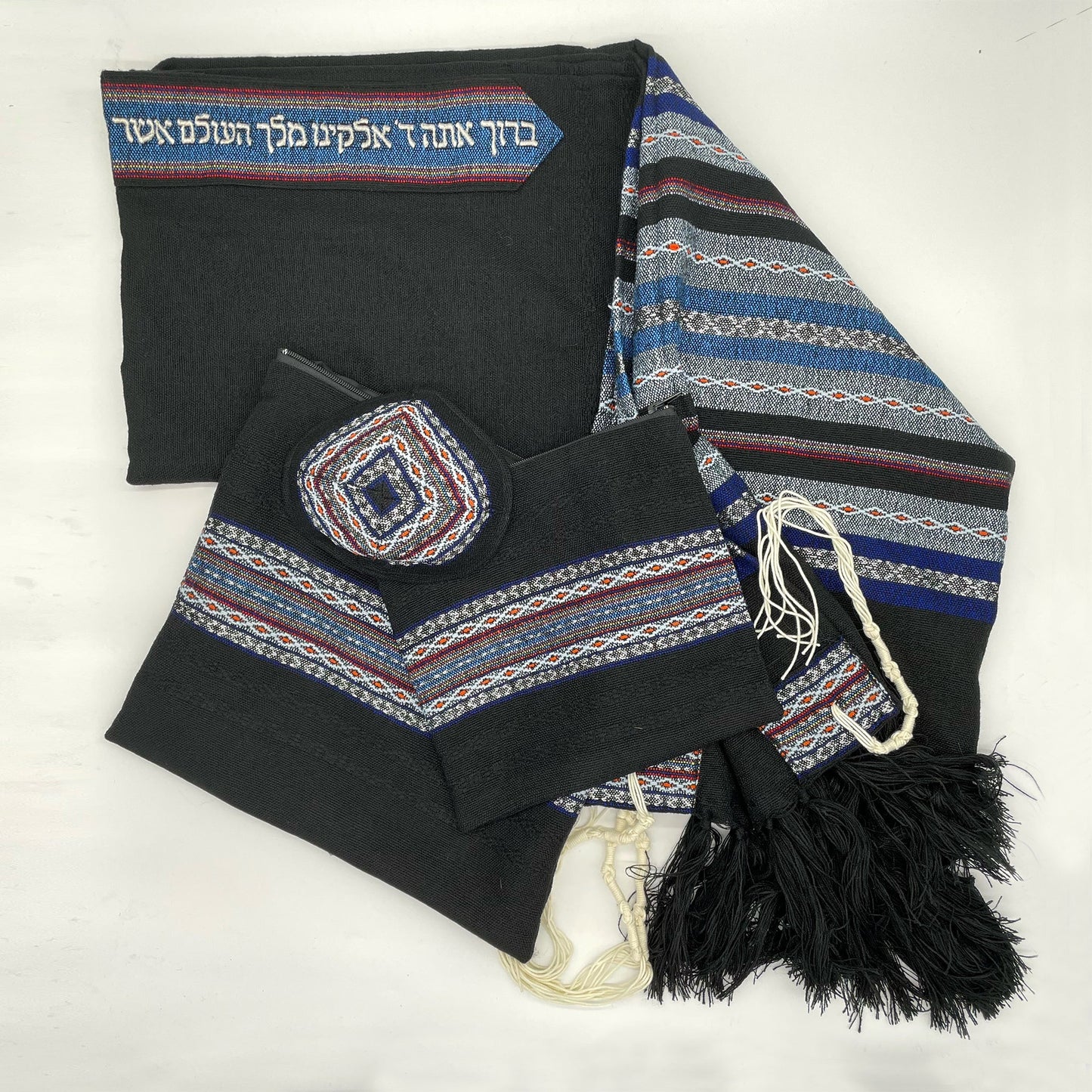 Gabrieli Premium - Wool Tallit - Multi color with Silver on Black