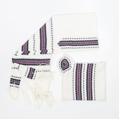 Ruth - Wool Tallit - Purple and Black with Silver