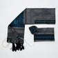 Elia - Silk Tallit- Flag Blue with gold on Gray